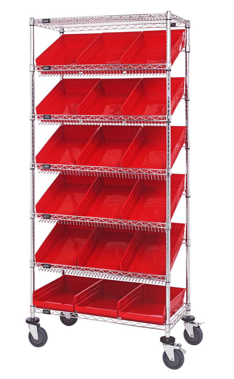 Bin Systems Unit, mobile, 36"L x 18"W x 80"H, Chrome, Red, Carbon Steel, MWRS-7-110RD