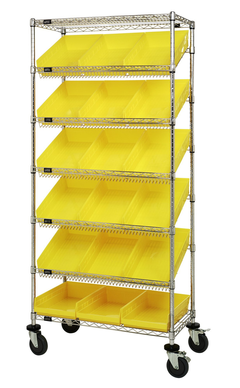 Bin Systems Unit, mobile, 36"L x 18"W x 80"H, Chrome, Yellow, Carbon Steel, MWRS-7-110YL