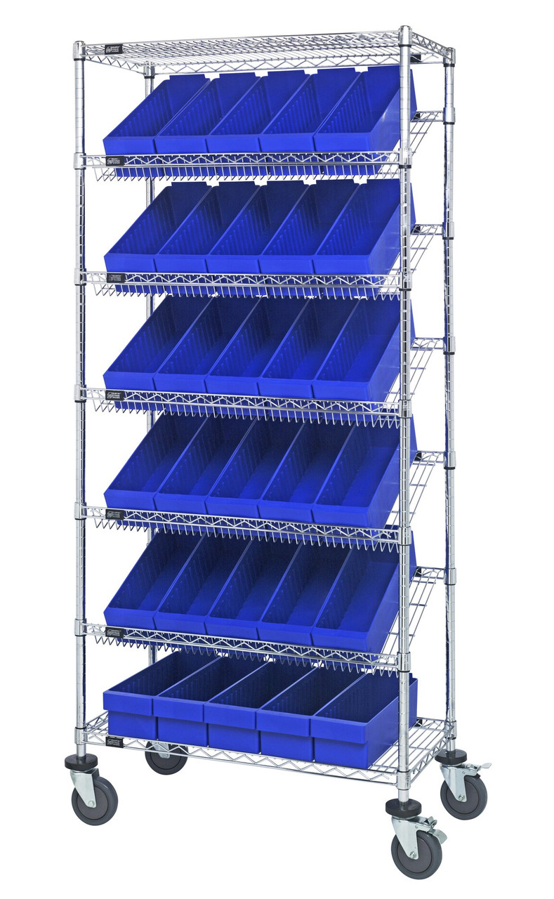Bin Systems Unit, mobile, 36"L x 18"W x 80"H, Chrome, Blue, Carbon Steel, MWRS-7-602BL