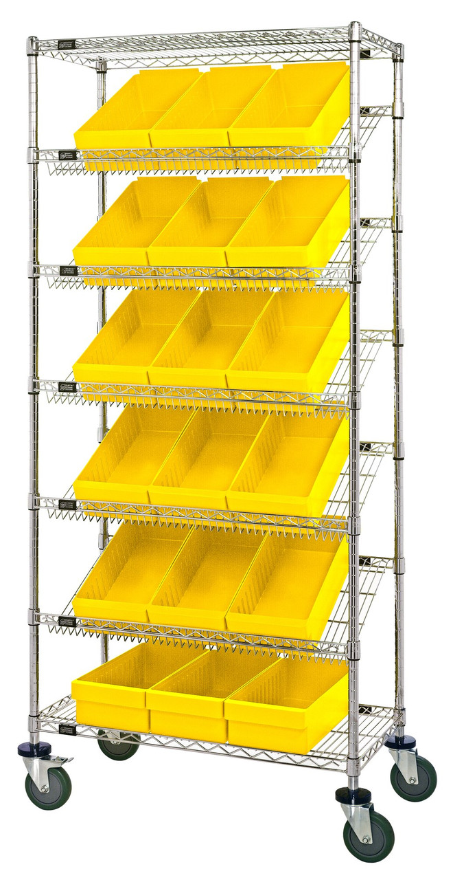 Bin Systems Unit, mobile, 36"L x 18"W x 80"H, Chrome, Yellow, Carbon Steel, MWRS-7-606YL