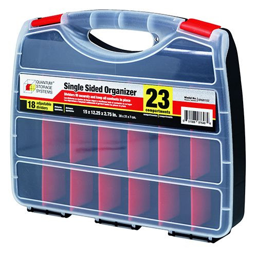 Organizer, single sided, 15"L x 12-1/4"W x 2-3/4"H, Black/Red/Clear, Black/Red/Clear, Polypropylene, Case of 6, ORG81532CS