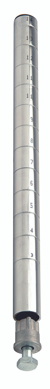 Post with Leveling Legs, 74"H, numbered grooves in 1" increments, Chrome, 0, Carbon Steel, P74C