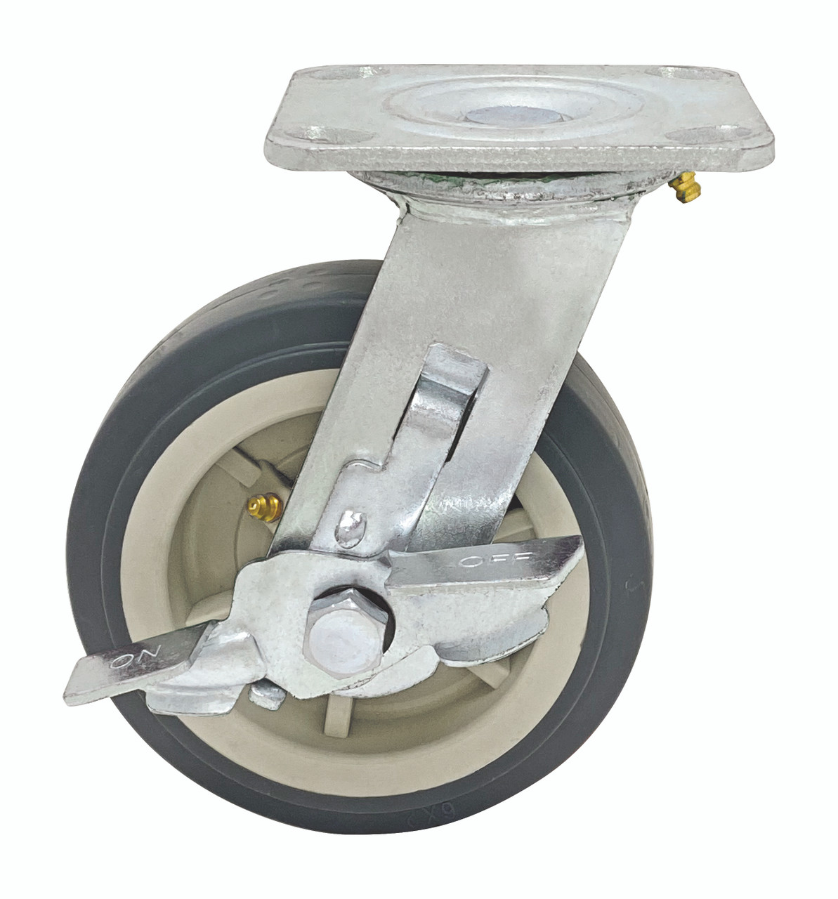 Swivel Polyurethane Caster, 6" x 2", with brake, Chrome, 0, Polyurethane, PT-PSB6