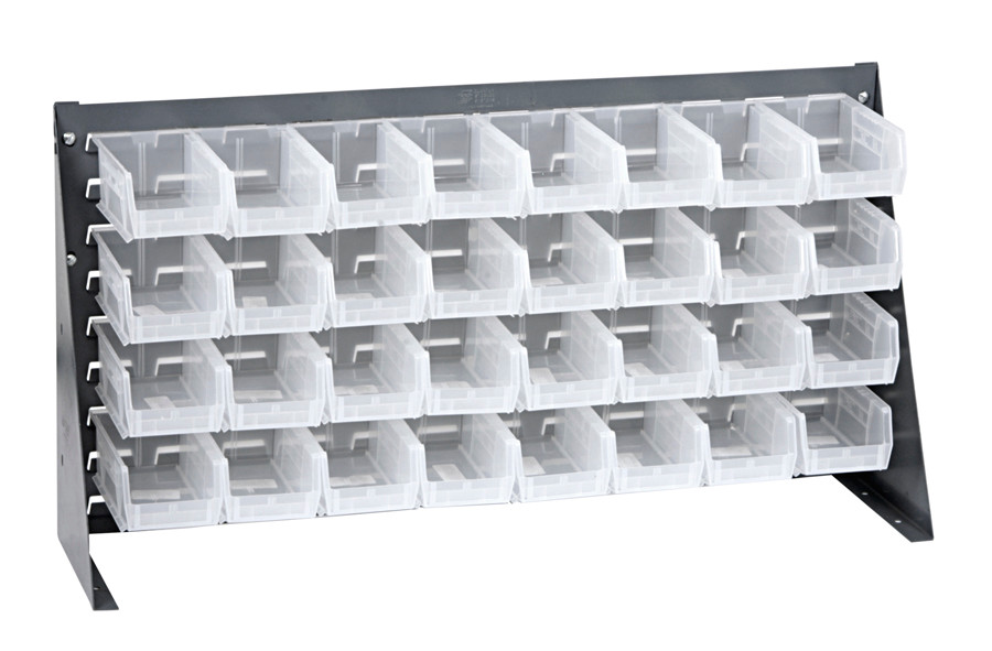 Bench Rack, 36"L x 8"W x 19"H, 16 gauge steel louvered model, Gray, Clear, Carbon Steel, QBR-3619-220-32CL