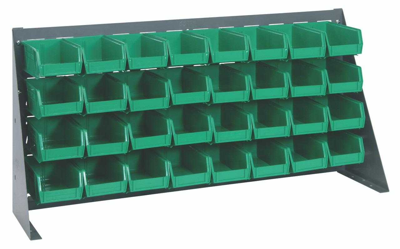 Bench Rack, 36"L x 8"W x 19"H, 16 gauge steel louvered model, Gray, Green, Carbon Steel, QBR-3619-220-32GN