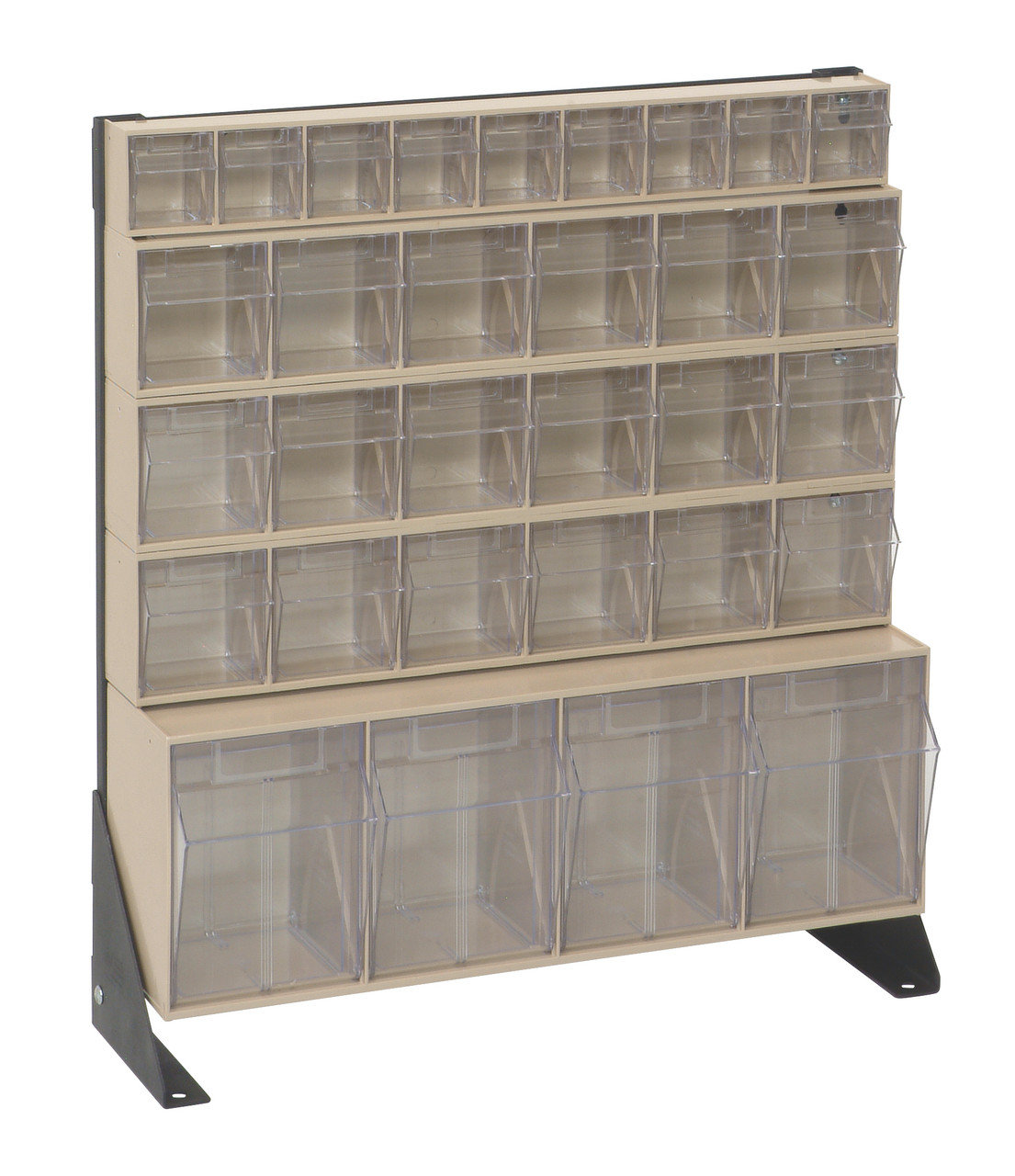 Tip Out Bin Floor Stand Unit, single sided, 10"D x 23-5/8"W x 28"H, Black, Ivory, Carbon Steel, QFS124-31IV