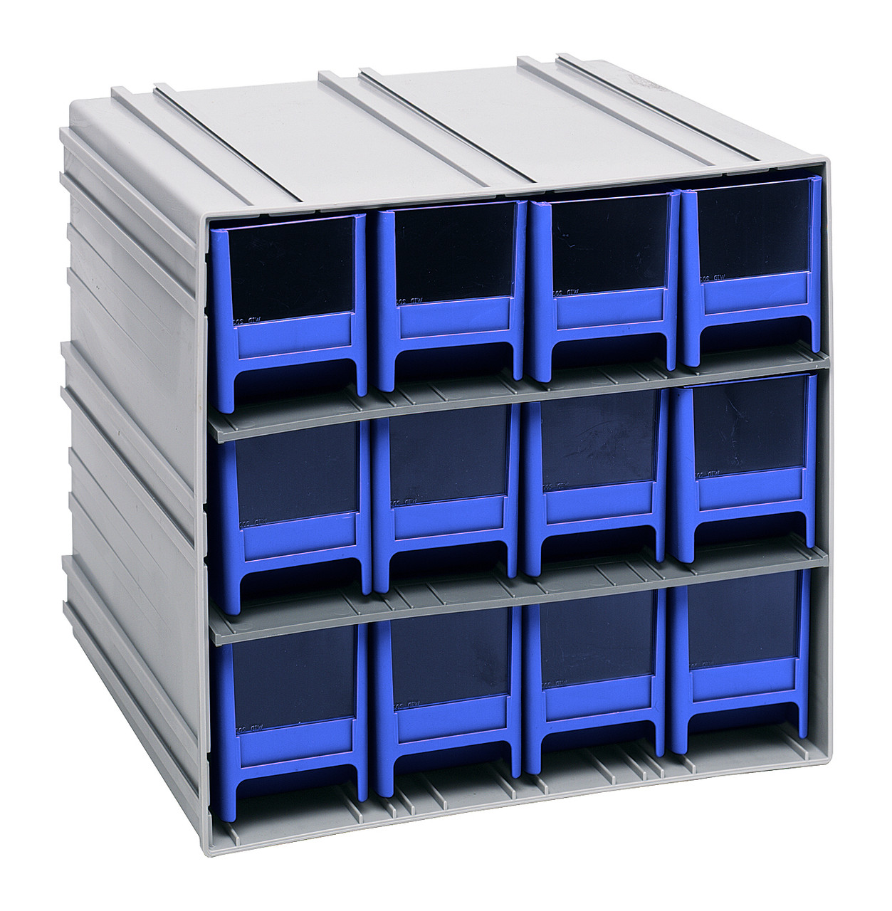 Interlocking Storage Cabinets, 11-3/8"D x 11-3/4"W x 11"H, includes: (12) IDR202, Gray, Blue, Polysteryne, QIC-122BL