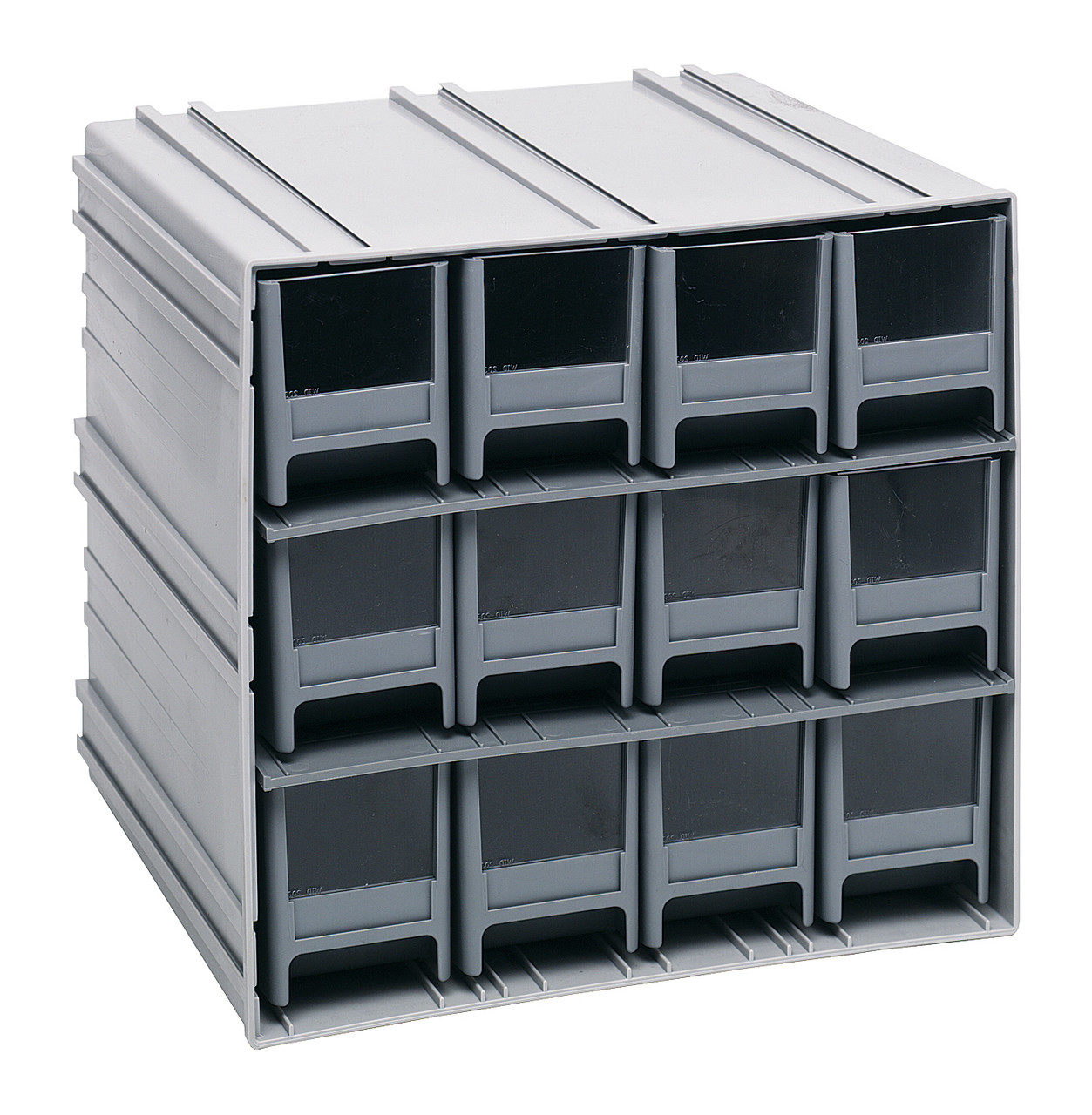 Interlocking Storage Cabinets, 11-3/8"D x 11-3/4"W x 11"H, includes: (12) IDR202, Gray, Gray, Polysteryne, QIC-122GY
