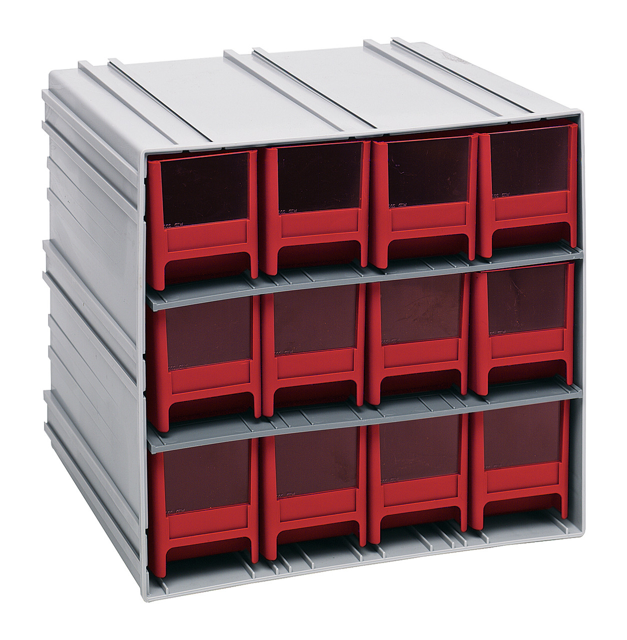 Interlocking Storage Cabinets, 11-3/8"D x 11-3/4"W x 11"H, includes: (12) IDR202, Gray, Red, Polysteryne, QIC-122RD