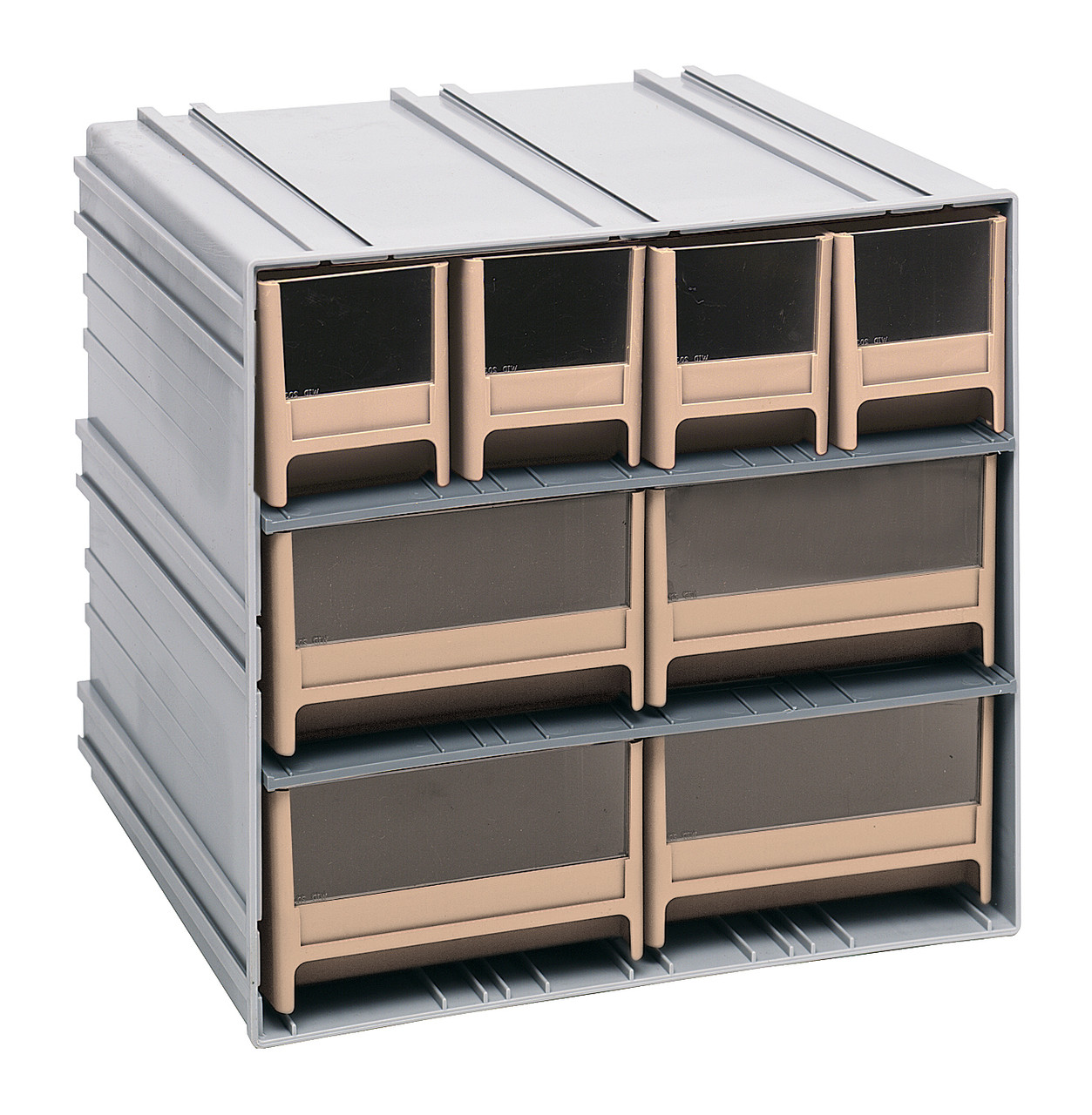 Interlocking Storage Cabinets, 11-3/8"D x 11-3/4"W x 11"H, includes: (4) IDR202 and (4) IDR204, Gray, Ivory, Polysteryne, QIC-4244IV