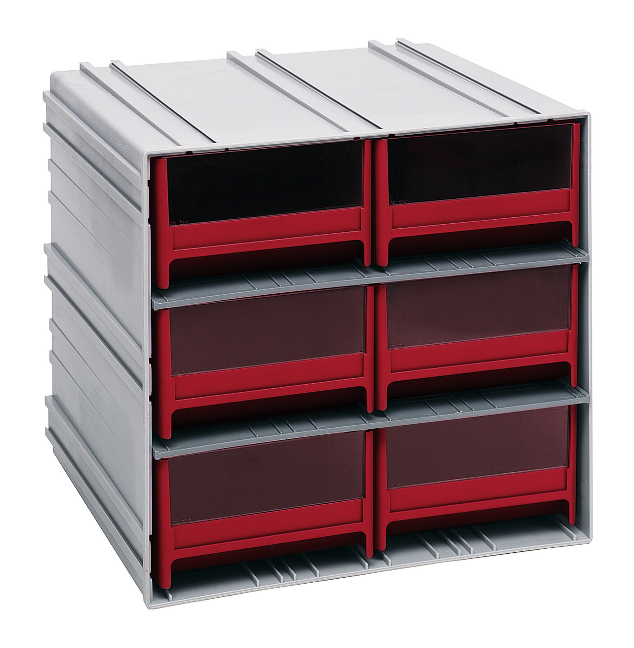Interlocking Storage Cabinets, 11-3/8"D x 11-3/4"W x 11"H, includes: (6) IDR204, Gray, Red, Polysteryne, QIC-64RD