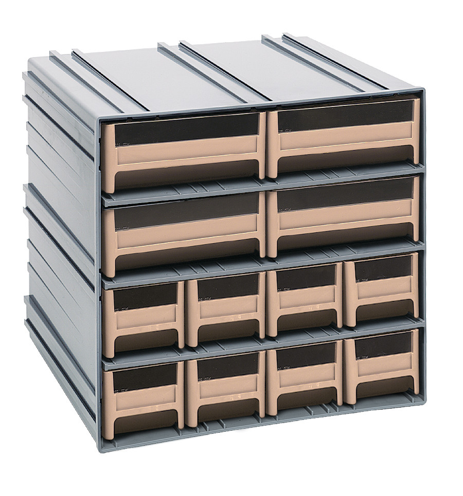 Interlocking Storage Cabinets, 11-3/8"D x 11-3/4"W x 11"H, includes: (8) IDR201 and (4) IDR203, Gray, Ivory, Polysteryne, QIC-8143IV