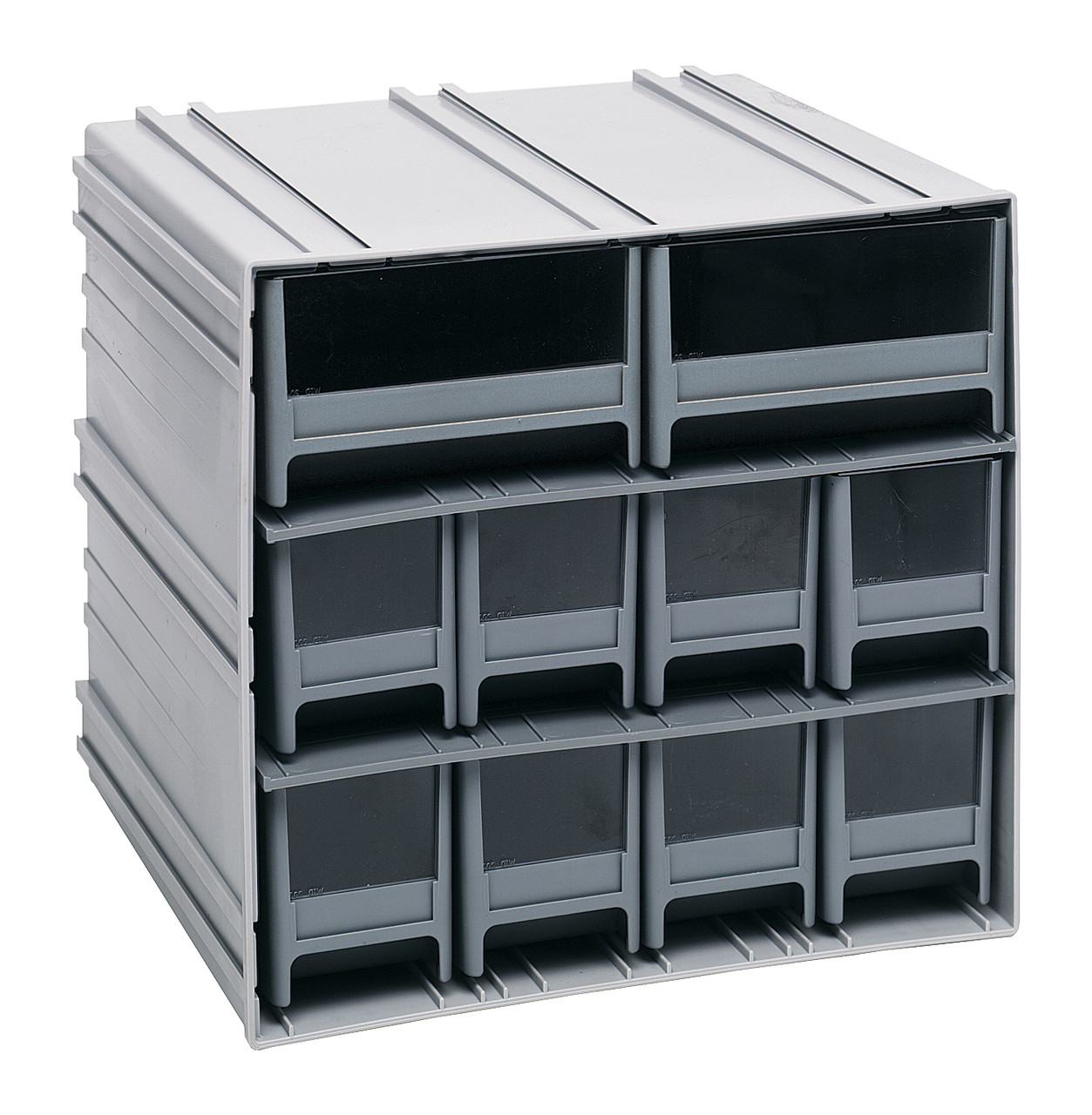 Interlocking Storage Cabinets, 11-3/8"D x 11-3/4"W x 11"H, includes: (8) IDR202 and (2) IDR204, Gray, Gray, Polysteryne, QIC-8224GY