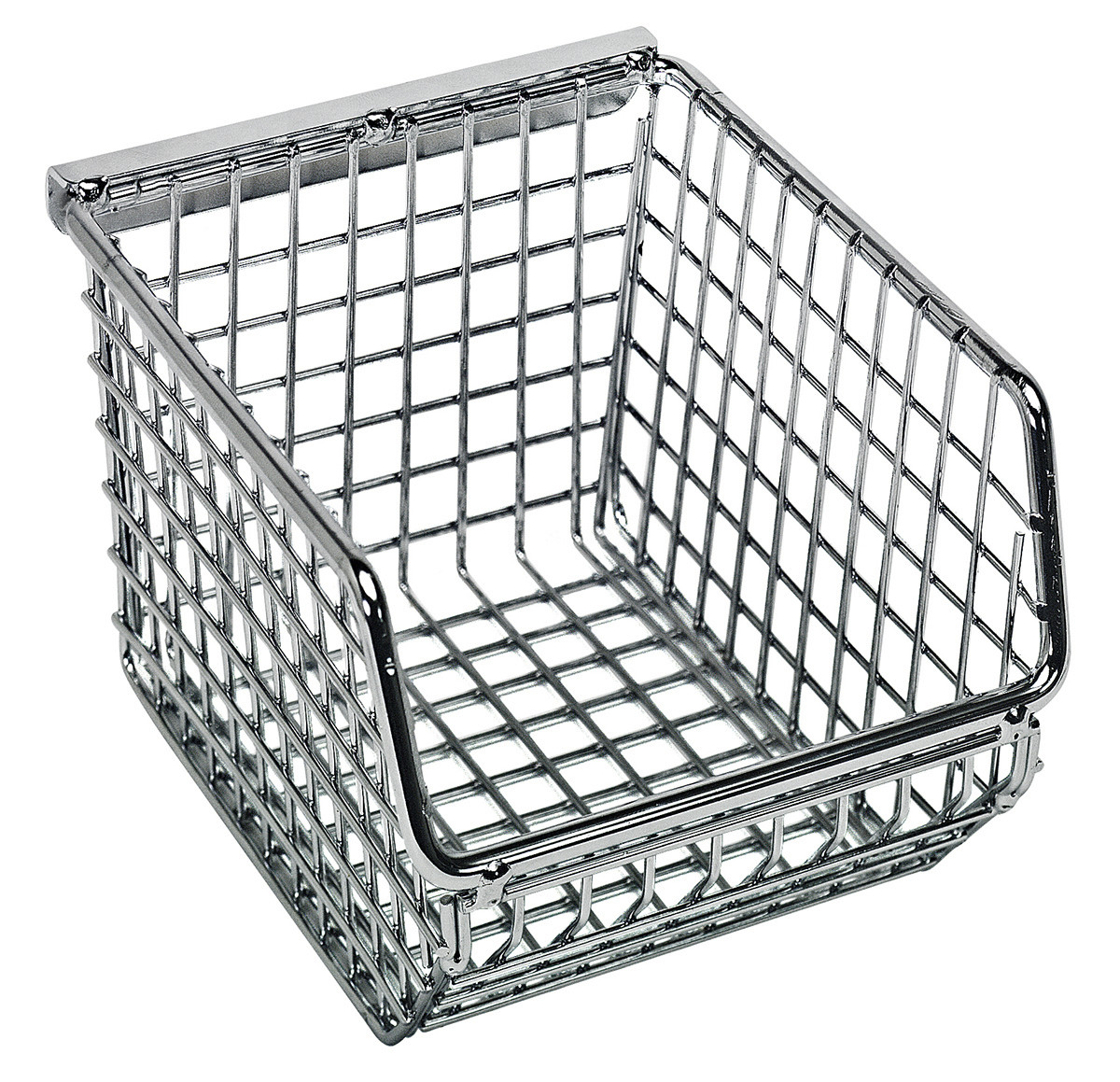 Mesh Stack and Hang Bin, 5-1/4"D x 4-1/4"W x 3"H, rectangular, Chrome, Chrome, Carbon Steel, QMB510CCS