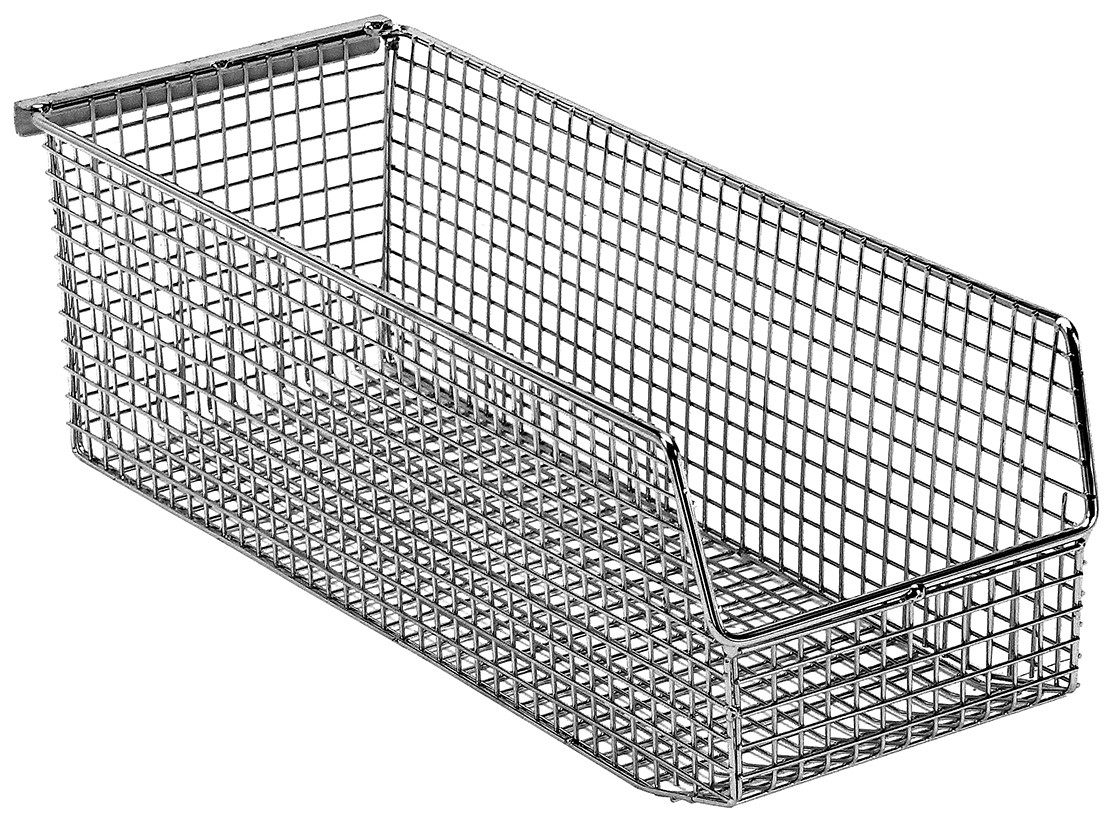 Mesh Stack and Hang Bin, 15"D x 6"W x 5"H, rectangular, Chrome, Chrome, Carbon Steel, QMB534CCS