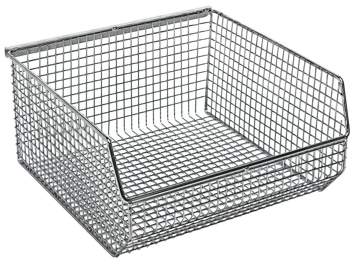 Mesh Stack and Hang Bin, 10-3/4"D x 11"W x 5"H, rectangular, Chrome, Chrome, Carbon Steel, QMB535CCS