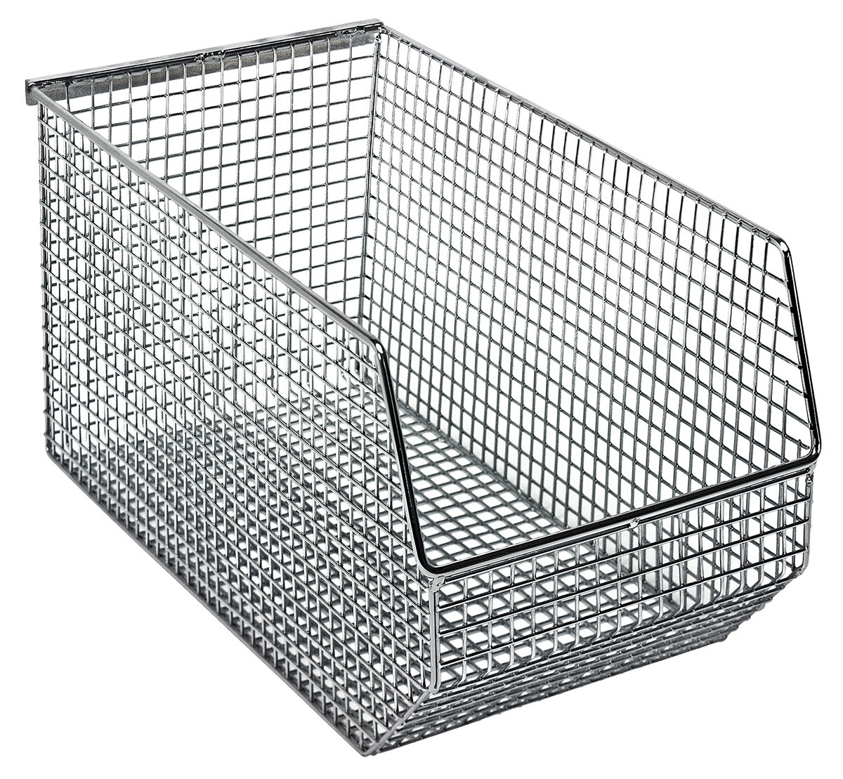 Mesh Stack and Hang Bin, 14-1/2"D x 8"W x 7"H, rectangular, Chrome, Chrome, Carbon Steel, QMB540C