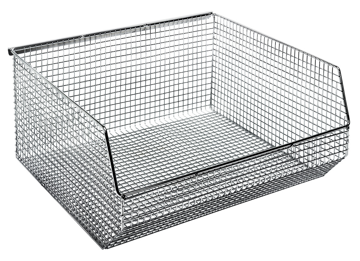Mesh Stack and Hang Bin, 14-1/2"D x 16-1/4"W x 7"H, rectangular, Chrome, Chrome, Carbon Steel, QMB550C