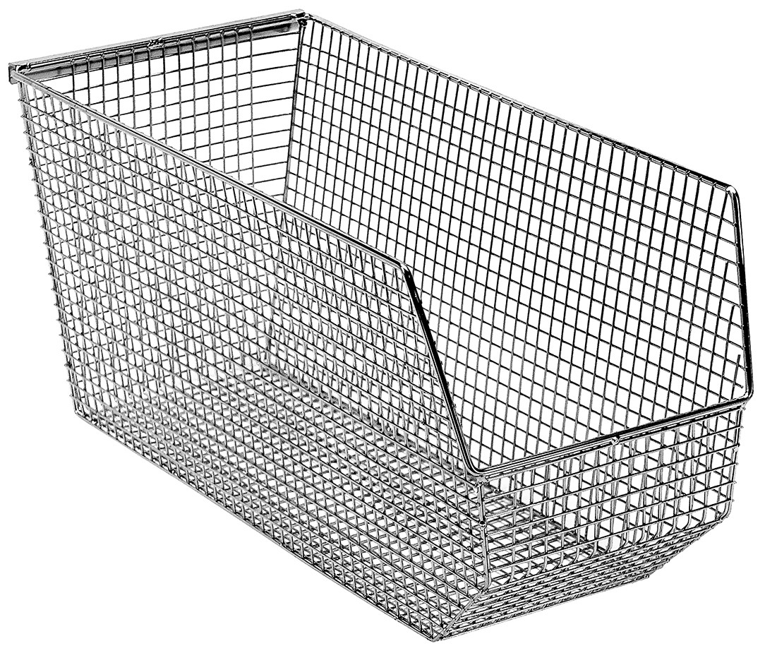 Mesh Stack and Hang Bin, 17-3/4"D x 8-1/8"W x 9"H, rectangular, Chrome, Chrome, Carbon Steel, QMB565C