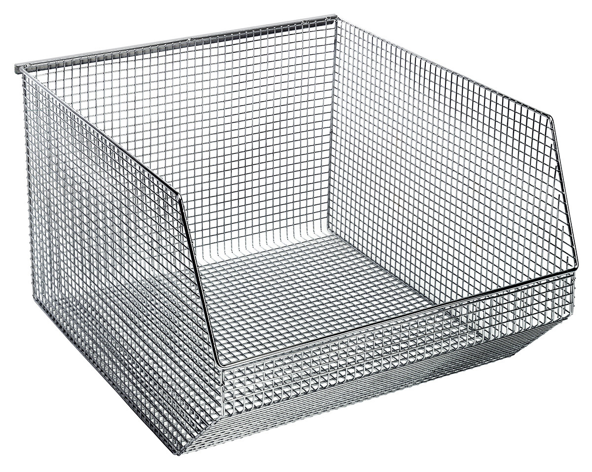 Mesh Stack and Hang Bin, 18-1/2"D x 17"W x 11-1/4"H, rectangular, Chrome, Chrome, Carbon Steel, QMB570CCS