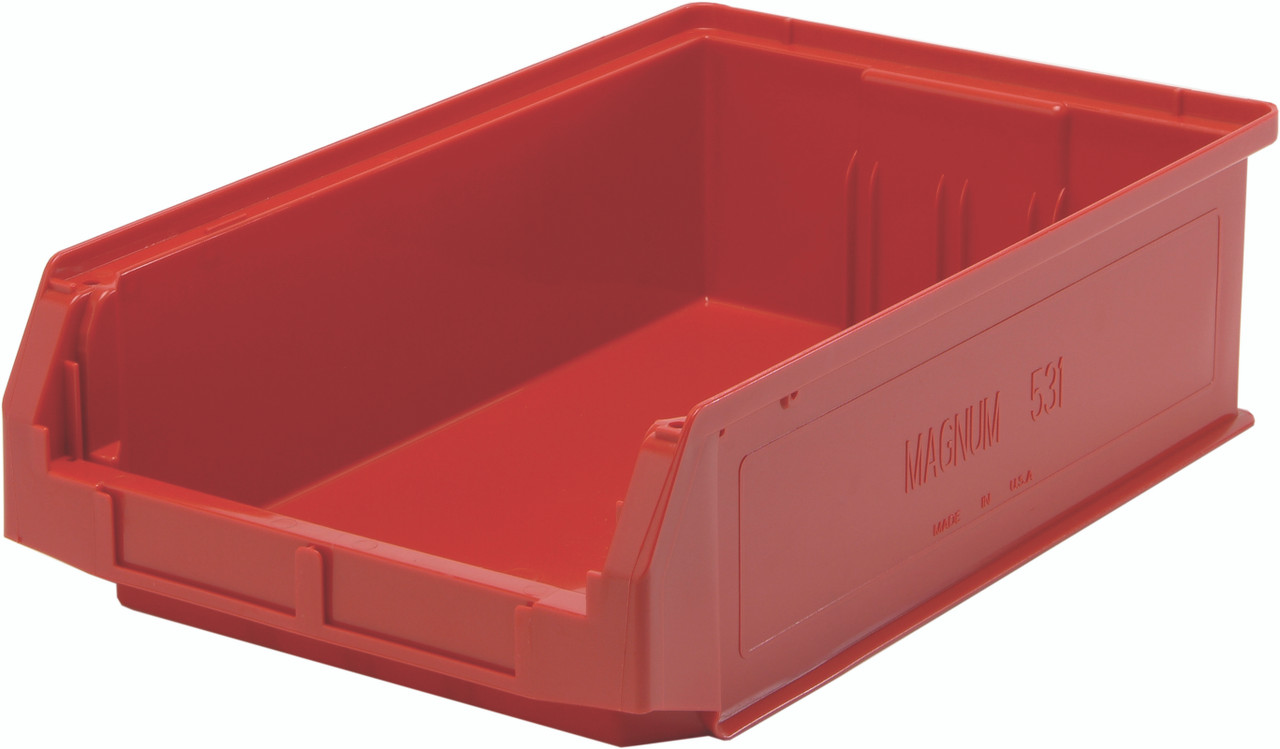 Magnum Bin, 19-3/4"L x 12-3/8"W x 5-7/8"H, 150 lbs. stack capacity, Red, Red, Polypropylene, QMS531RDCS