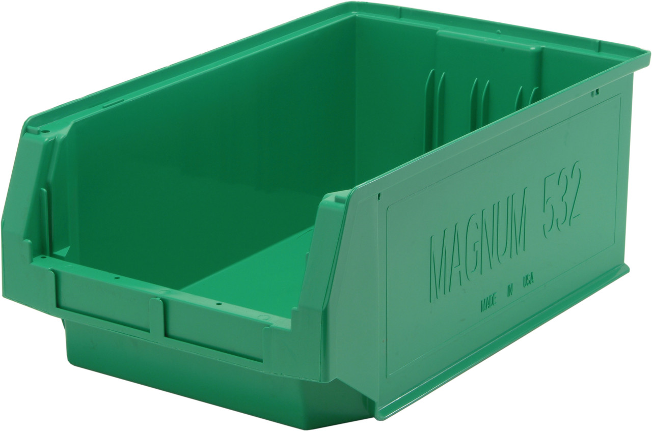 Magnum Bin, 19-3/4"L x 12-3/8"W x 7-7/8"H, 150 lbs. stack capacity, Green, Green, Polypropylene, QMS532GNCS