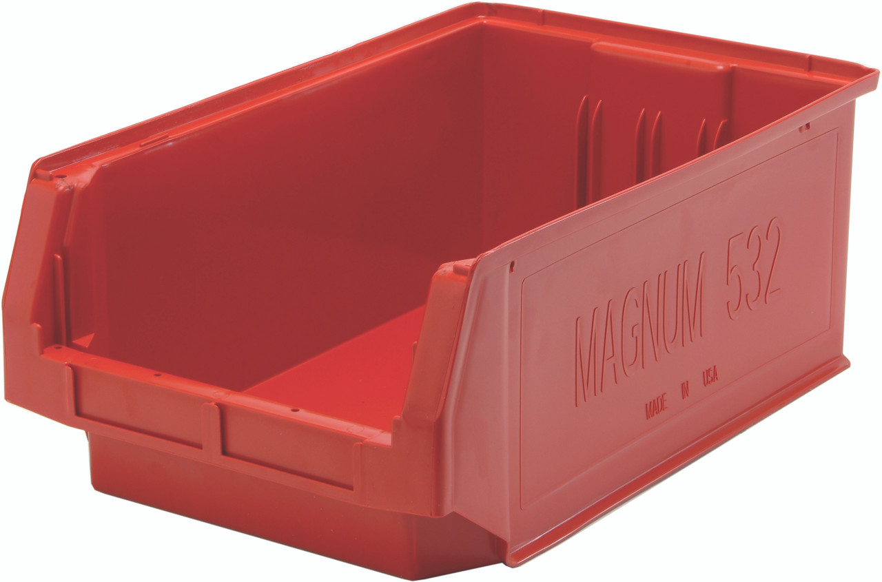 Magnum Bin, 19-3/4"L x 12-3/8"W x 7-7/8"H, 150 lbs. stack capacity, Red, Red, Polypropylene, QMS532RD
