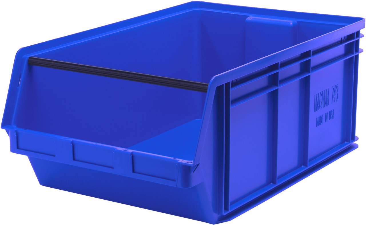 Magnum Bin, 29"L x 18-3/8"W x 11-7/8"H, 150 lbs. stack capacity, Blue, Blue, Polypropylene, QMS743BL