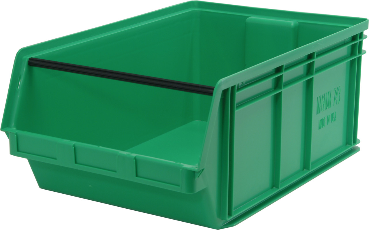 Magnum Bin, 29"L x 18-3/8"W x 11-7/8"H, 150 lbs. stack capacity, Green, Green, Polypropylene, QMS743GN