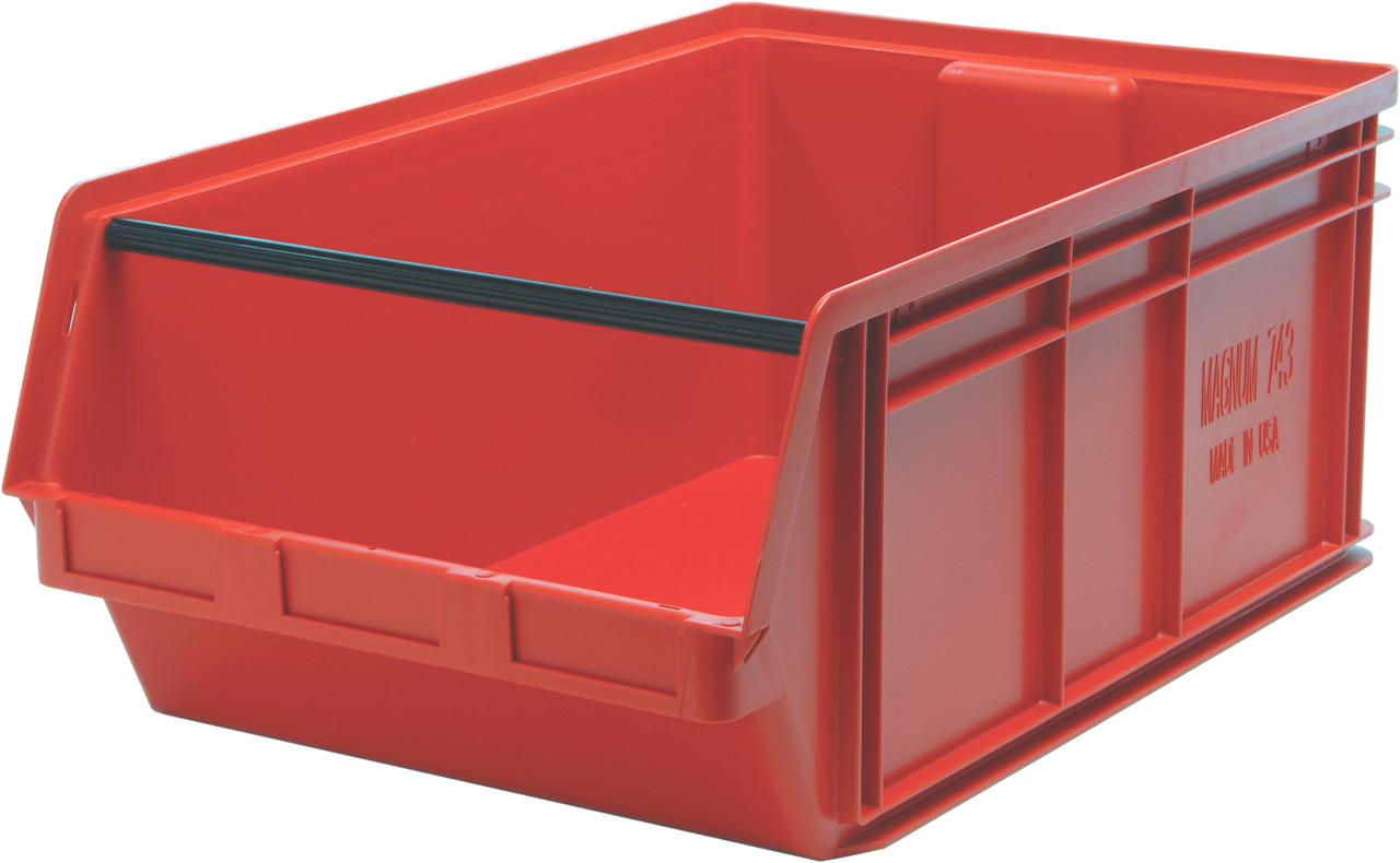 Magnum Bin, 29"L x 18-3/8"W x 11-7/8"H, 150 lbs. stack capacity, Red, Red, Polypropylene, QMS743RD