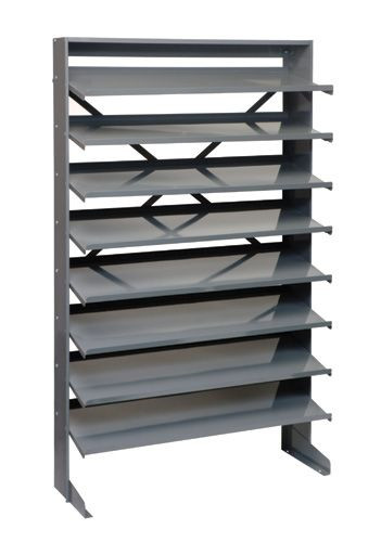 Specialty All Welded 14 Gauge 36"W x 18"D x 78"H, Flush Door Cabinet with Eight Sloped Shelves and One Flat Shel- NO BINS, Gray, 0, Carbon Steel, QPR-000
