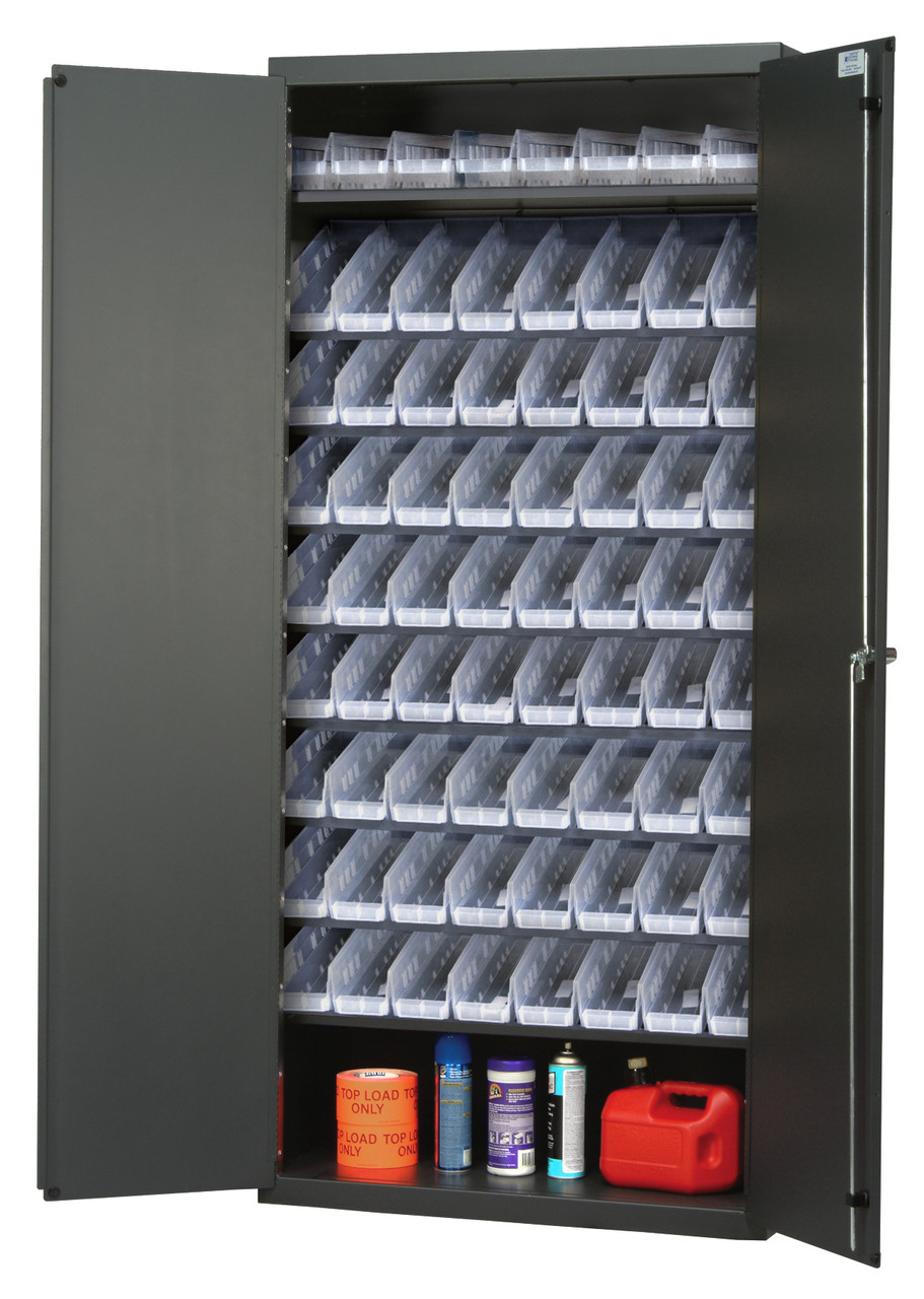 Heavy-Duty 36" Bin Cabinet, 36"W x 18"D x 78"H, 400 lb. capacity per shelf, Gray, Clear, Carbon Steel, QPR-101CL