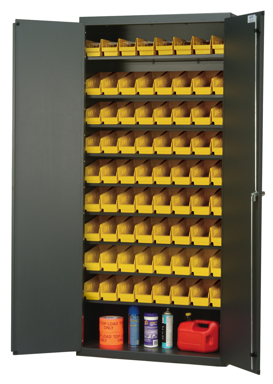 Heavy-Duty 36" Bin Cabinet, 36"W x 18"D x 78"H, 400 lb. capacity per shelf, Beige, Yellow, Carbon Steel, QPR-BG-101YL