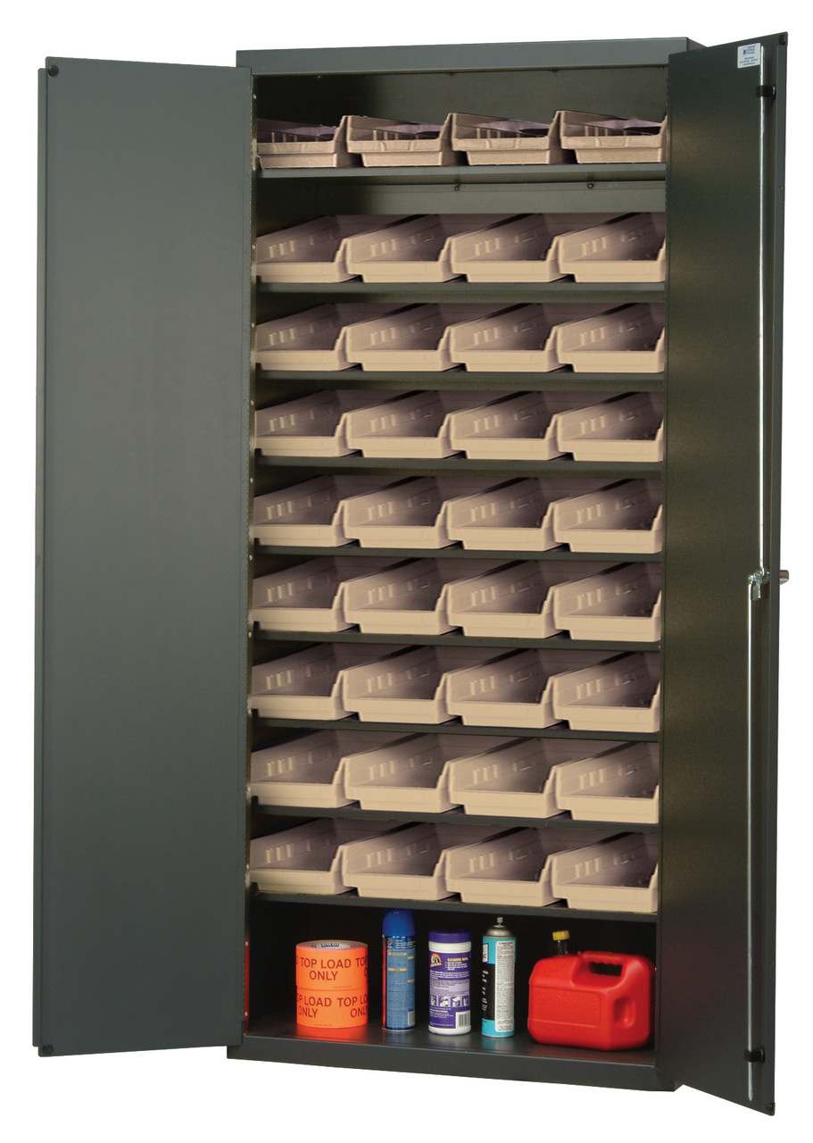 Heavy-Duty 36" Bin Cabinet, 36"W x 18"D x 78"H, 400 lb. capacity per shelf, Beige, Clear, Carbon Steel, QPR-BG-107CL