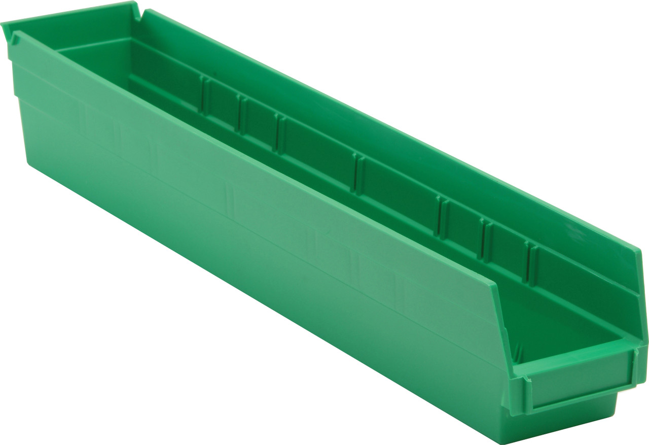 Economy shelf bin, nesting, 23-5/8"D x 4-1/8"W x 4"H, Green, Green, Polypropylene, QSB105GN