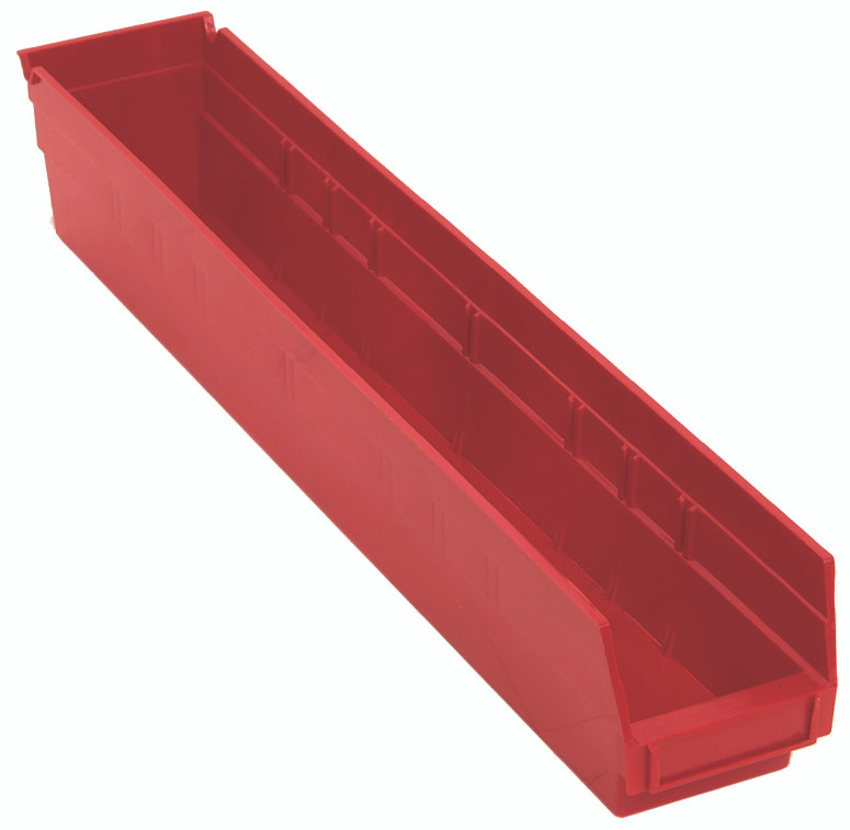 Economy shelf bin, nesting, 23-5/8"D x 4-1/8"W x 4"H, Red, Red, Polypropylene, QSB105RDCS