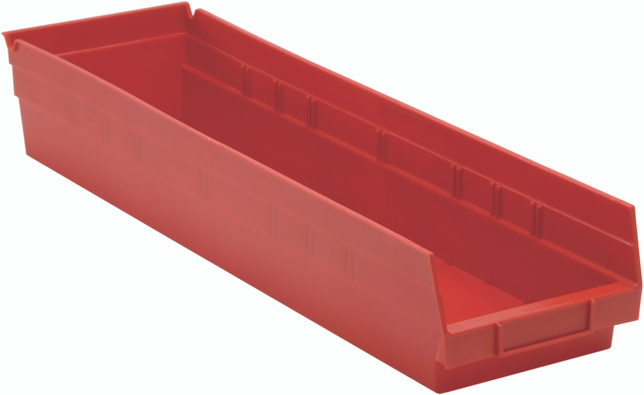 Economy shelf bin, nesting, 23-5/8"D x 6-5/8"W x 4"H, Red, Red, Polypropylene, QSB106RDCS