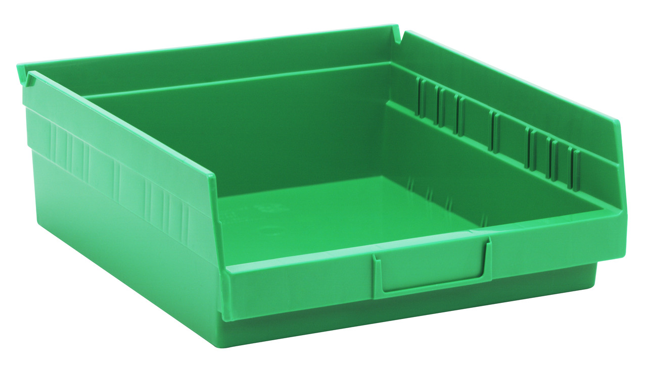 Economy shelf bin, nesting, 11-5/8"D x 11-1/8"W x 4"H, Green, Green, Polypropylene, QSB109GN