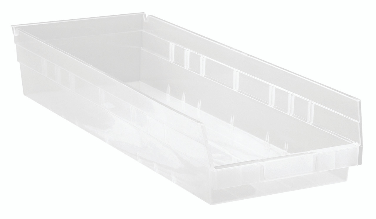 Economy Shelf Bin, nesting, 23-5/8"D x 8-3/8"W x 4"H, Clear, Clear, Polypropylene, QSB114CLCS