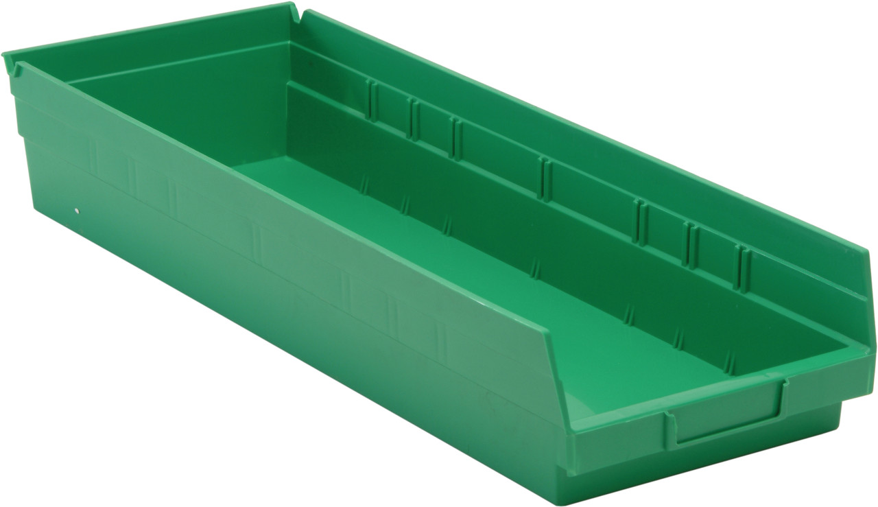 Economy shelf bin, nesting, 23-5/8"D x 8-3/8"W x 4"H, Green, Green, Polypropylene, QSB114GN