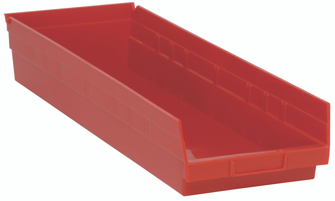 Economy shelf bin, nesting, 23-5/8"D x 8-3/8"W x 4"H, Red, Red, Polypropylene, QSB114RD