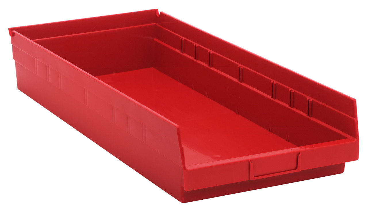 Economy shelf bin, nesting, 23-5/8"DW x 11-1/8"W x 4"H, Red, Red, Polypropylene, QSB116RDCS