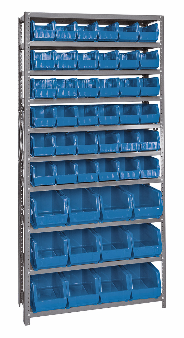 Shelving Unit, 12"D x 36"L x 75"H, heavy duty, Gray, Blue, Carbon Steel, QSBU-230240BL