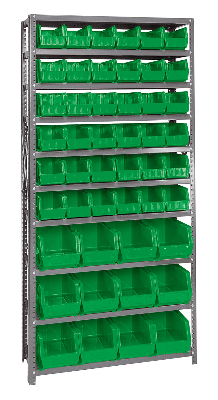 Shelving Unit, 12"D x 36"L x 75"H, heavy duty, Gray, Green, Carbon Steel, QSBU-230240GN
