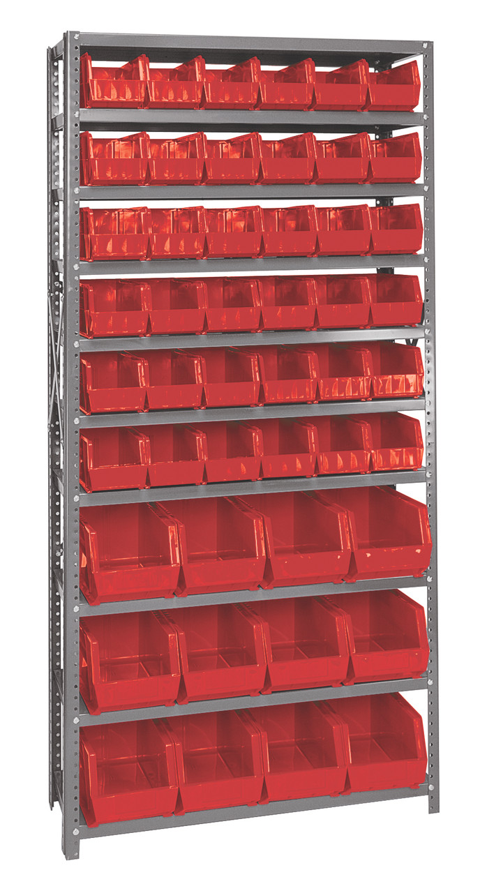 Shelving Unit, 12"D x 36"L x 75"H, heavy duty, Gray, Red, Carbon Steel, QSBU-230240RD