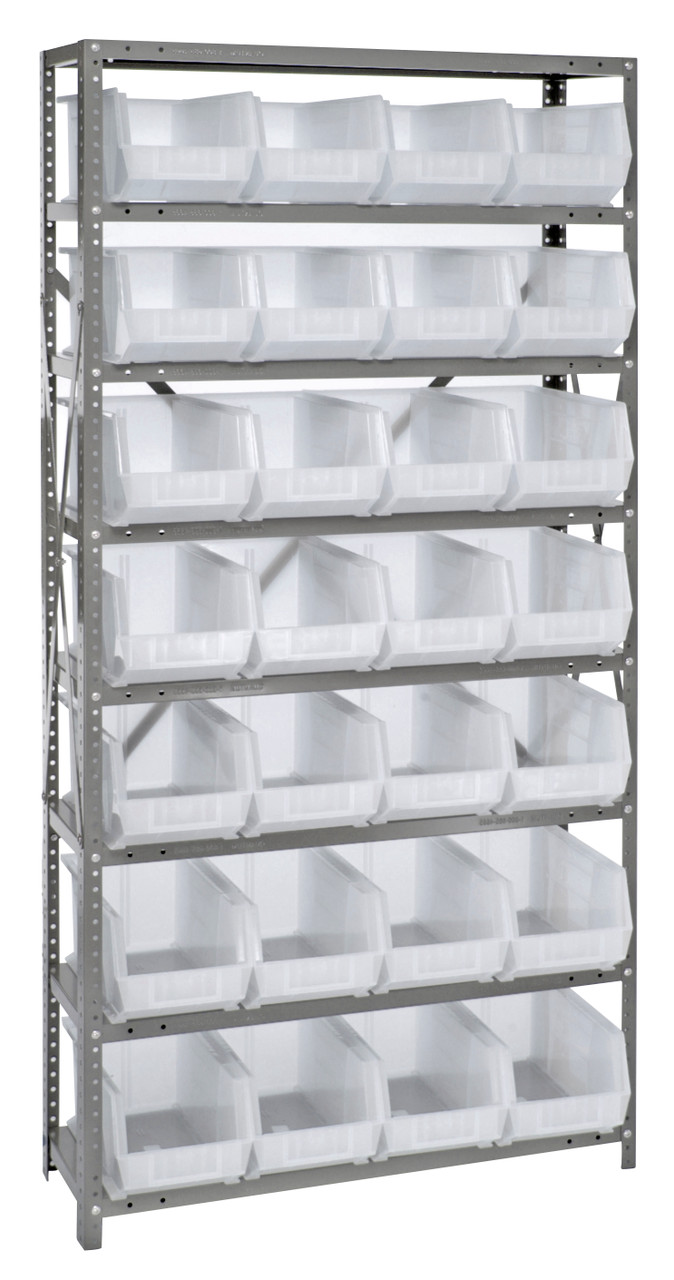 Shelving Unit, 12"D x 36"L x 75"H, heavy duty, Gray, Clear, Carbon Steel, QSBU-239CL