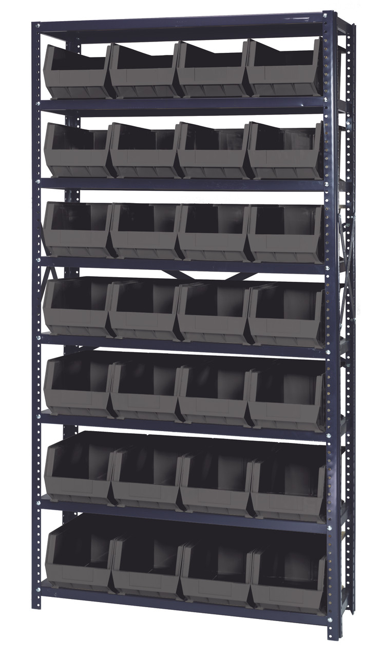 Shelving Unit, 12"D x 36"L x 75"H, heavy duty, Gray, Black, Carbon Steel, QSBU-240BK