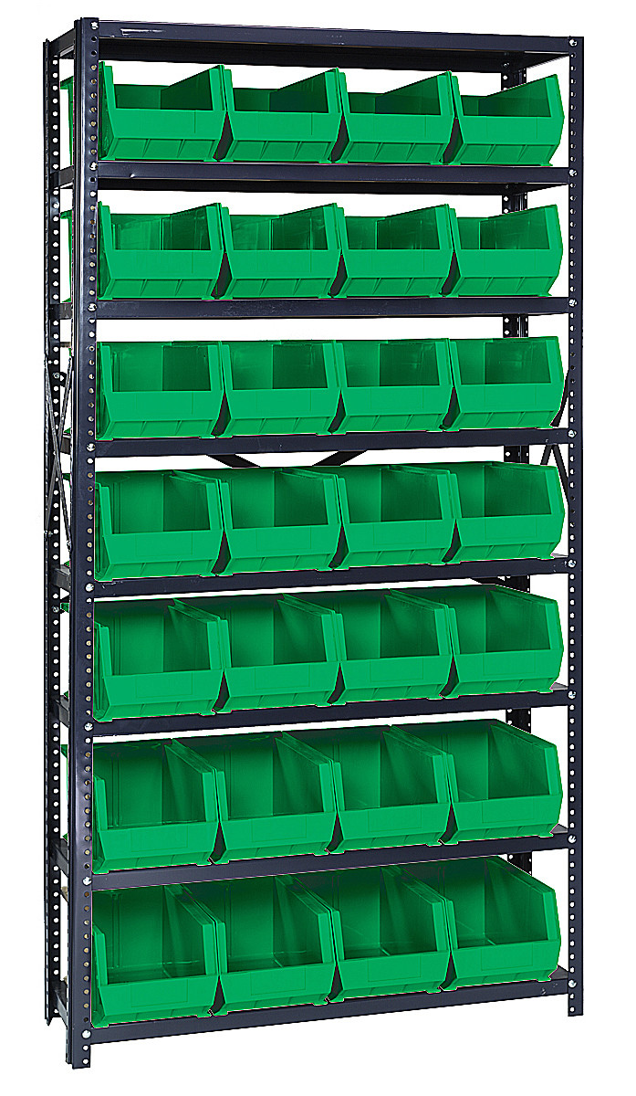 Shelving Unit, 12"D x 36"L x 75"H, heavy duty, Gray, Green, Carbon Steel, QSBU-240GN