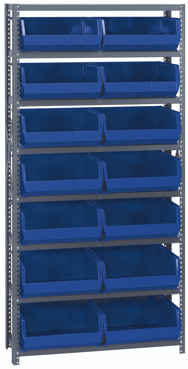 Shelving Unit, 12"D x 36"L x 75"H, heavy duty, Gray, Blue, Carbon Steel, QSBU-250BL