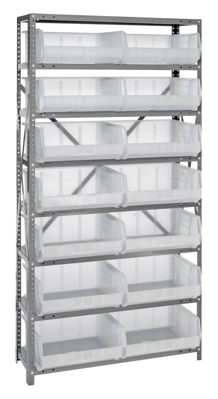 Shelving Unit, 12"D x 36"L x 75"H, heavy duty, Gray, Clear, Carbon Steel, QSBU-250CL